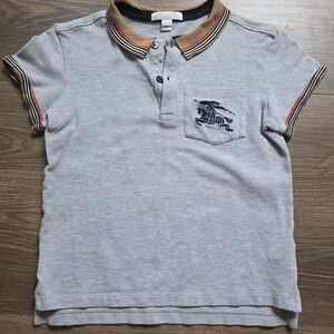 Burberry Light Gray Polo with Striped Contrast Collar